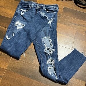 American Eagle Outfitters High Rise Distressed Blue Jeans